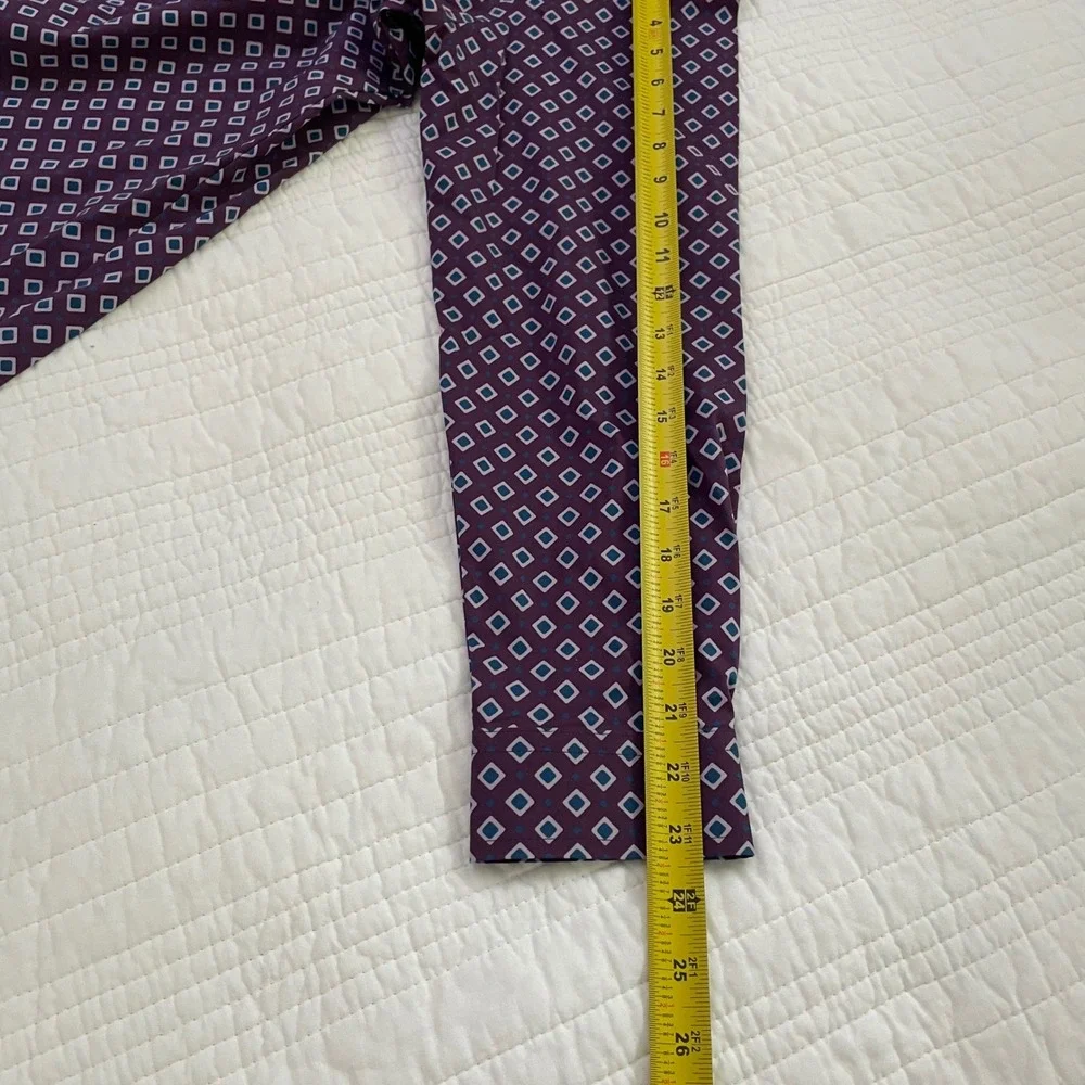 J. Ferrar Men Purple Blue Diamond Geometric Slim Fit Stretch Dress Shirt 15.5 32